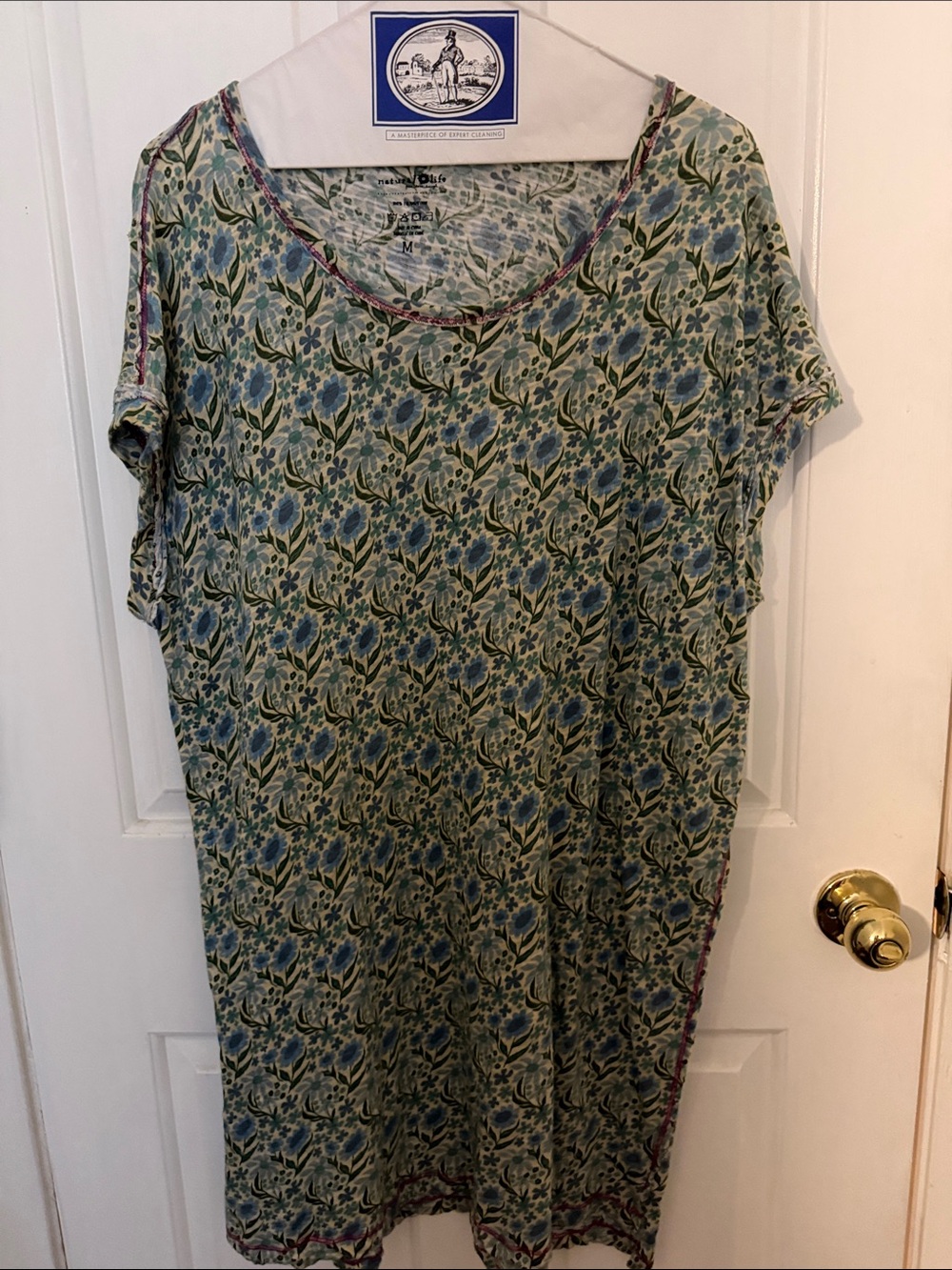 Natural Life Women’s Slub Short-Sleeve Floral Print Dress Tunic Blue/Green